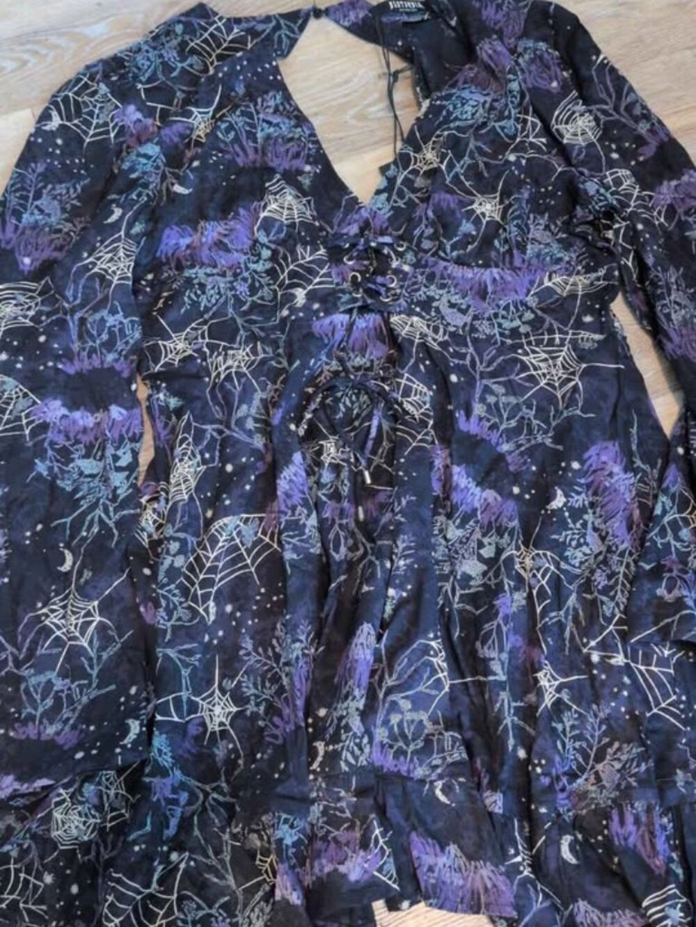 Disturbia hawthorn flute sleeve lace up mini dress size us 12 new